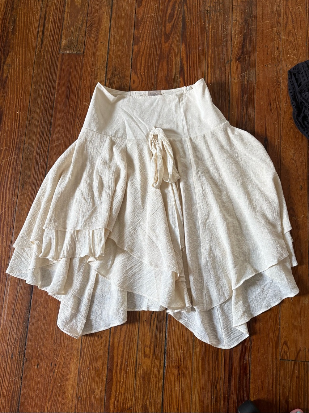 Layered Cream Midi Skirt with Tie Waist